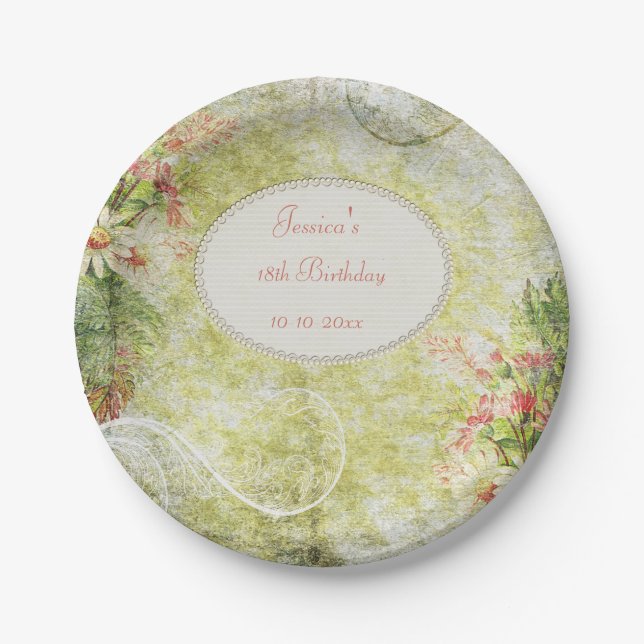 Shabby Chic Sweet 18th Birthday & Wildflowers Paper Plates (Front)