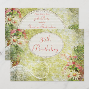 Shabby Chic Sweet 35th Birthday & Wildflowers Invitation