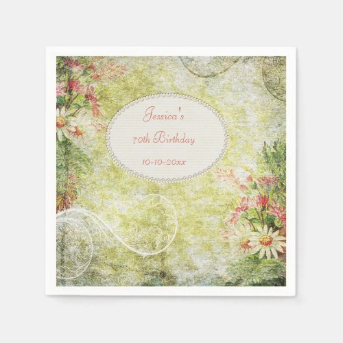 Shabby Chic Sweet 70th Birthday  Wildflowers Paper Napkins