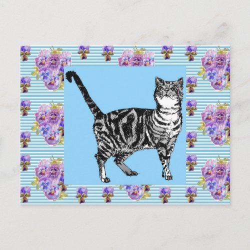 Shabby Chic Tabby Cat Pastel Stripe Art Postcard