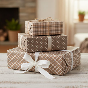 Shabby Chic Tan Beige Taupe Brown Plaid Pattern Wrapping Paper Sheets