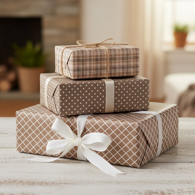 Shabby Chic Tan Beige Taupe Brown Plaid Pattern Wrapping Paper Sheets (Creator Uploaded)
