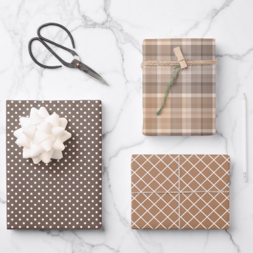 Shabby Chic Tan Beige Taupe Brown Plaid Pattern Wrapping Paper Sheets
