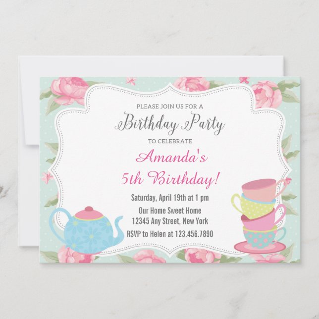 Shabby Chic Tea Party Birthday Invitation (Front)