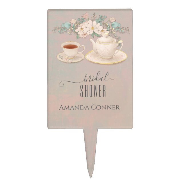 Shabby chic Tea Party Bridal Shower Cake Topper (Front)