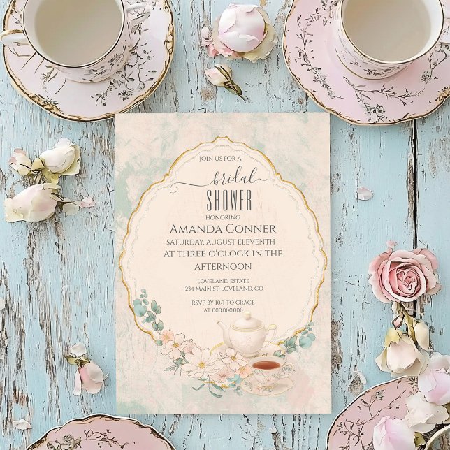 Shabby chic Tea Party Bridal Shower Invitation (Creator Uploaded)
