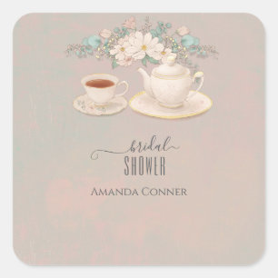 Shabby chic Tea Party Bridal Shower Square Sticker