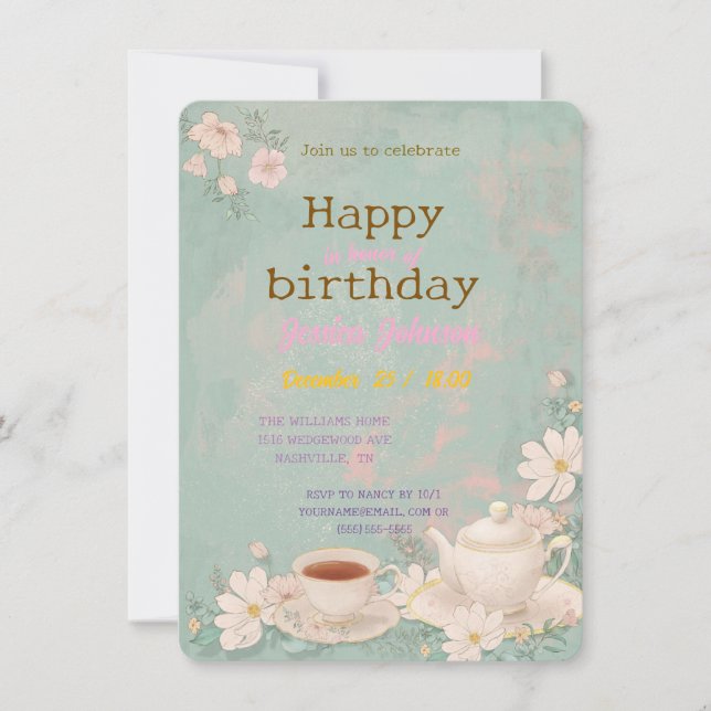 Shabby Chic Tea Party Invitation (Front)