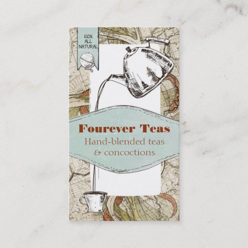 Shabby chic tea pouring teapot teacup old map business card