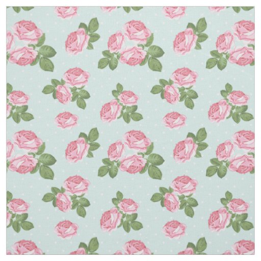 Shabby Chic Tea Roses Pink and Blue Fabric