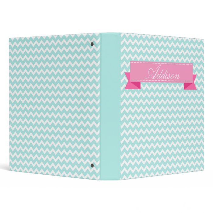 Shabby Chic Teal Chevron Monogram Name Binder