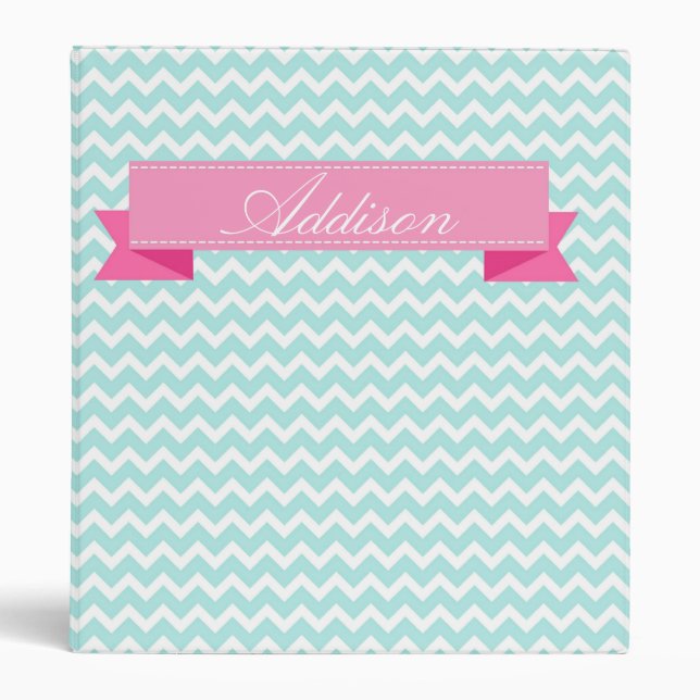 Shabby Chic Teal Chevron Monogram Name Binder (Front)