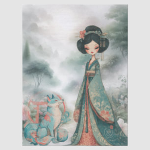 Shabby Chic Teal Floral Geisha Craft Tissue Paper