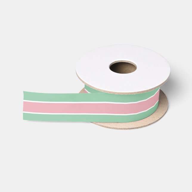 Shabby Chic Teal & Pink Striped Satin Ribbon (Spool)