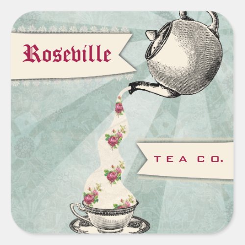 Shabby chic teapot pouring roses teacup gift tag