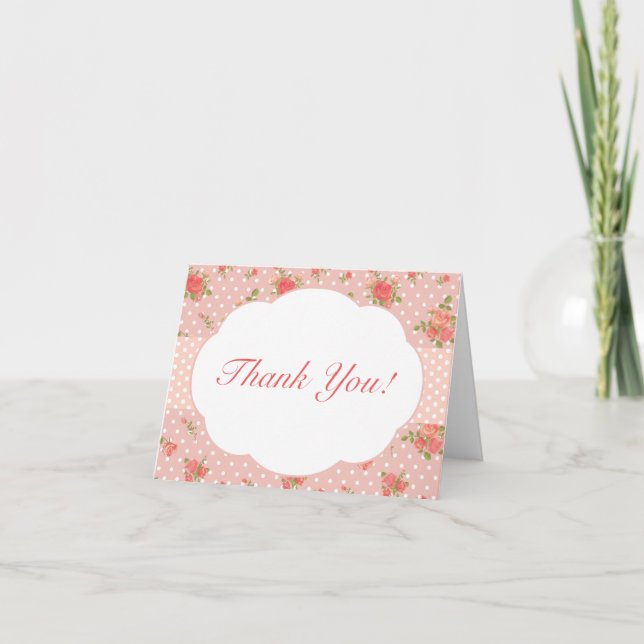 Shabby Chic Thank You Note Card, Pink Card (Front)