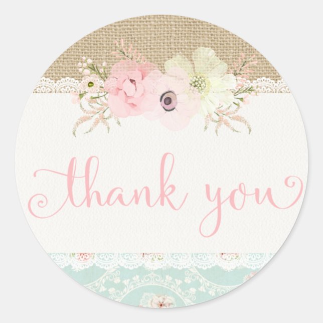 Shabby Chic Thank You Stickers (Front)