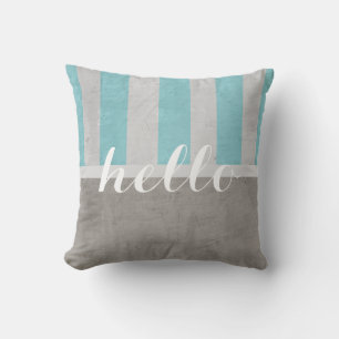 shabby chic throw pillow gray and teal with hello