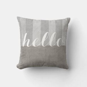 shabby chic throw pillow gray and white with hello