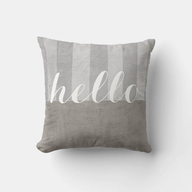 shabby chic throw pillow gray and white with hello (Front)