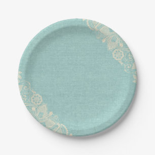 Shabby Chic Tiffany Teal Blue Lace Paper Plate