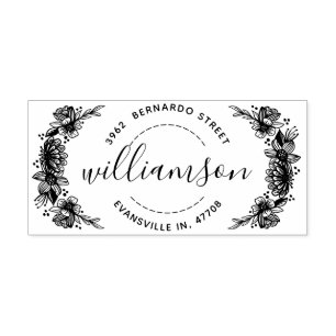 Shabby Chic Trendy Floral Wreath Name & Address Rubber Stamp