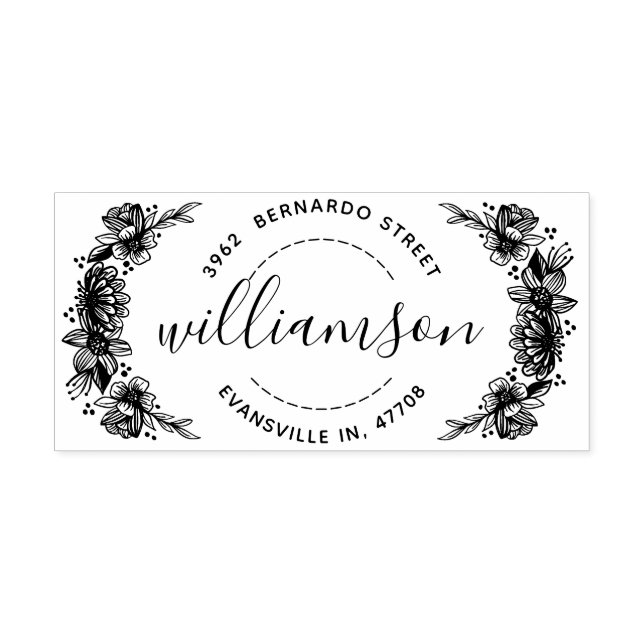 Shabby Chic Trendy Floral Wreath Name & Address Rubber Stamp (Imprint)