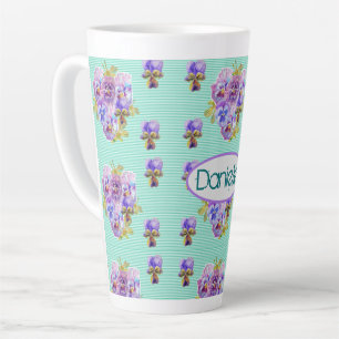 Shabby Chic Turquoise Aqua Pansy floral Latte Latte Mug