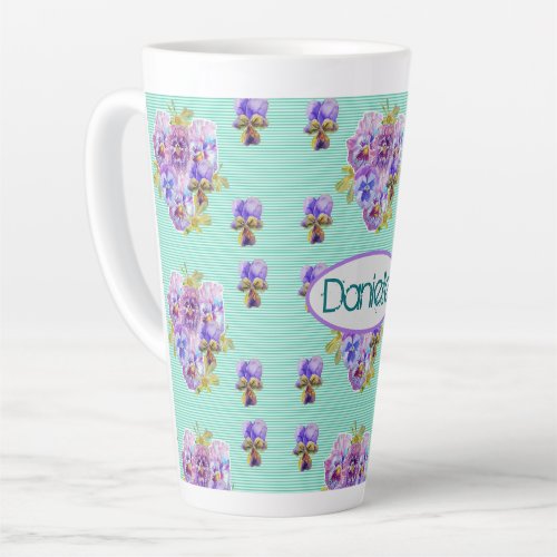 Shabby Chic Turquoise Aqua Pansy floral Latte Latte Mug
