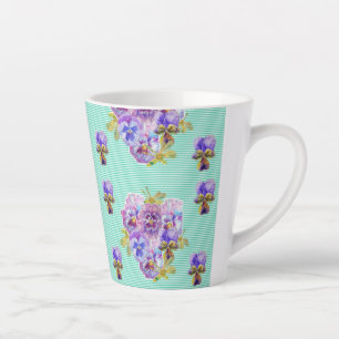 Shabby Chic Turquoise Aqua Pansy floral Latte Mug