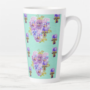 Shabby Chic Turquoise Aqua Pansy floral Latte Mug