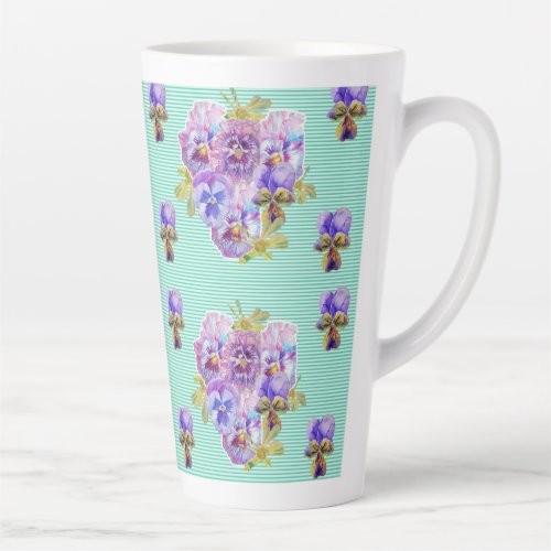 Shabby Chic Turquoise Aqua Pansy floral  Latte Mug