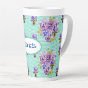 Shabby Chic Turquoise Aqua Pansy floral Latte Mug
