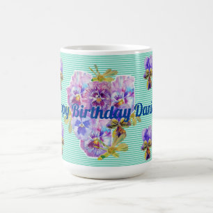 Shabby Chic Turquoise Aqua Pansy floral Mug