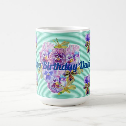 Shabby Chic Turquoise Aqua Pansy floral Mug