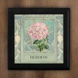 Shabby Chic Turquoise Pink Chrysanthemum Monogram Gift Box<br><div class="desc">This personalized design combines a huge pink and white chrysanthemum from a vintage botanical illustration and a dusty turquoise architectural drawing of an arts and crafts living room and fireplace. The soft muted colors are reminiscent of French country or farmhouse shabby chic style, and blend well with both old-fashioned and...</div>