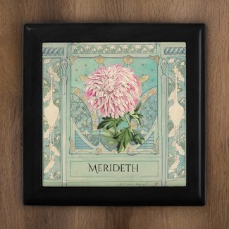 Shabby Chic Turquoise Pink Chrysanthemum Monogram