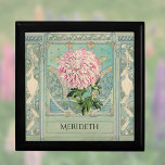 Shabby Chic Turquoise Pink Chrysanthemum Monogram Gift Box<br><div class="desc">This personalized design combines a huge pink and white chrysanthemum from a vintage botanical illustration and a dusty turquoise architectural drawing of an arts and crafts living room and fireplace. The soft muted colors are reminiscent of French country or farmhouse shabby chic style, and blend well with both old-fashioned and...</div>