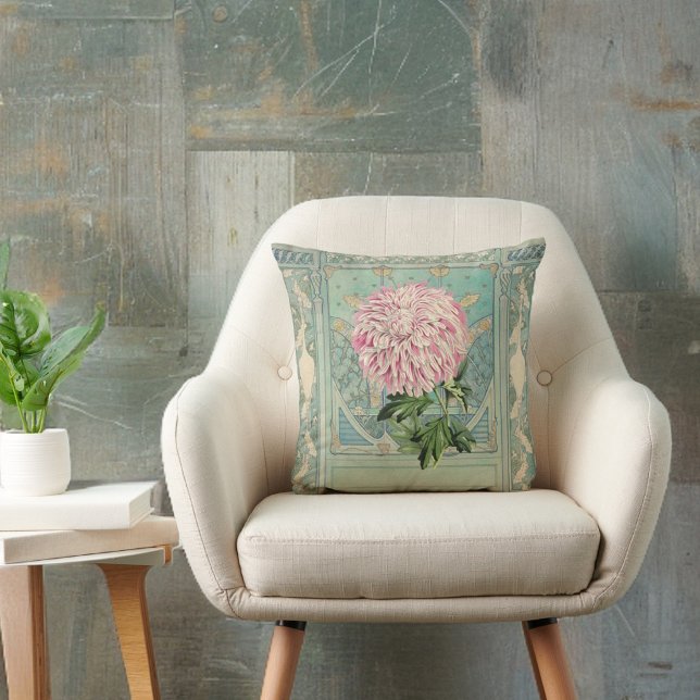 Shabby Chic Turquoise Pink Floral Chrystanthemum Throw Pillow (Creator Uploaded)