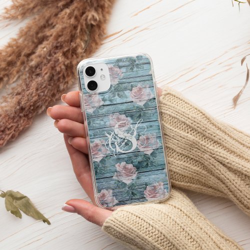 Shabby Chic Turquoise Pink Floral Monogram iPhone 11 Case