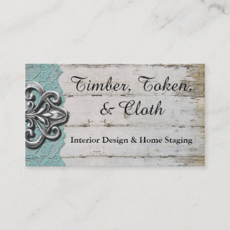 Shabby Chic Turquoise & White Wood Business Cards