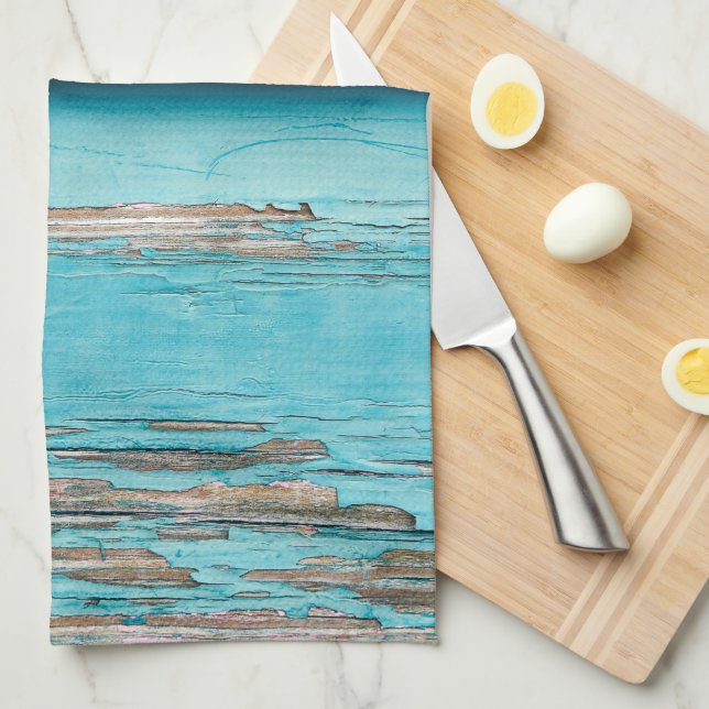 shabby chic turquoise wood texture kitchen towel (Quarter Fold)