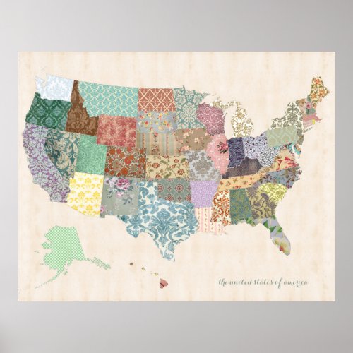 Shabby Chic United States Map _ Nursery Art Poster