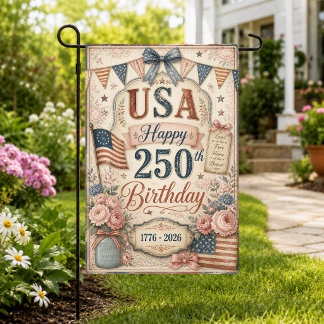 Shabby Chic USA 250th Birthday Patriotic Yard Flag