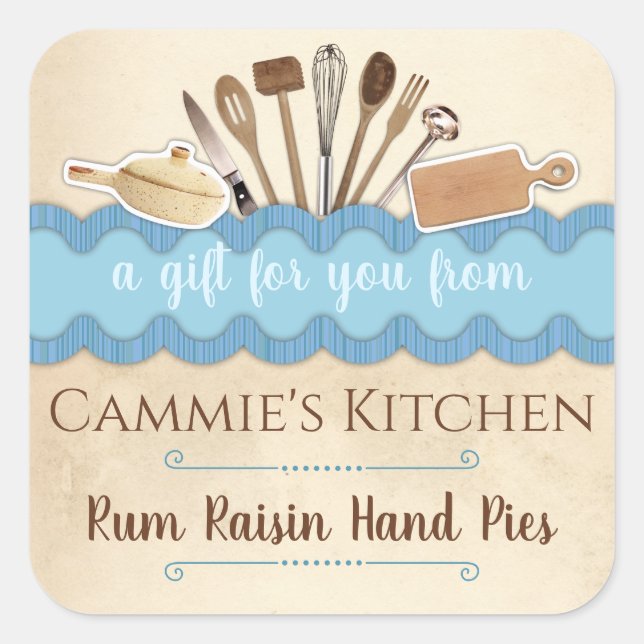 Shabby chic utensils personalized homemade by square sticker (Front)