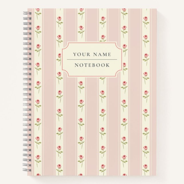 Shabby chic vibe pink floral custom  notebook (Front)