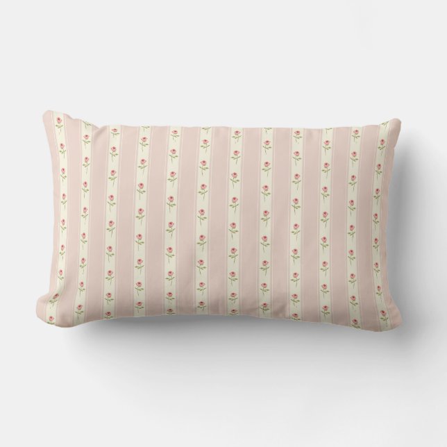 Shabby chic vibe pink floral  lumbar pillow (Front)