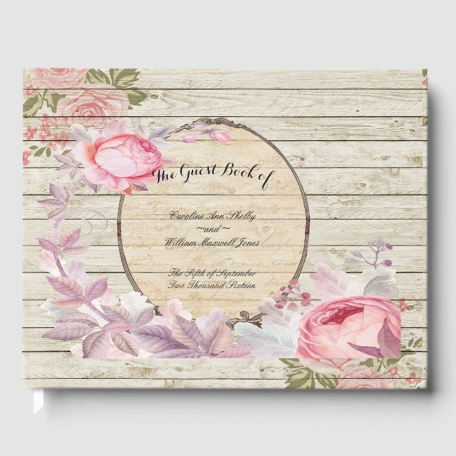 Shabby Chic Victorian Flower Wedding Guest Book (Front)