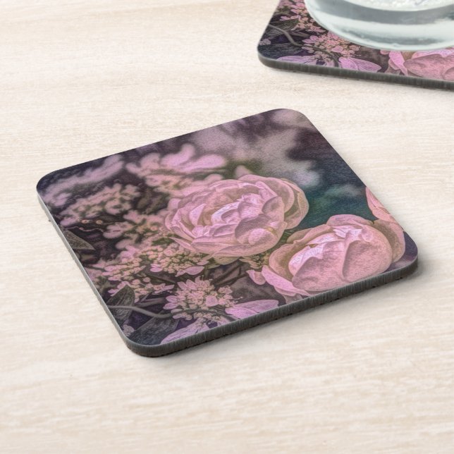 Shabby chic Victorian garden Bohemian pink Rose Coaster (Left Side)