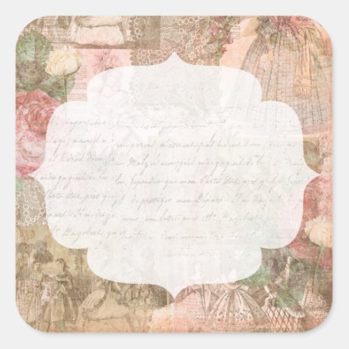 Shabby Chic Victorian Ladies Fashion Jewelry Craft Square Sticker